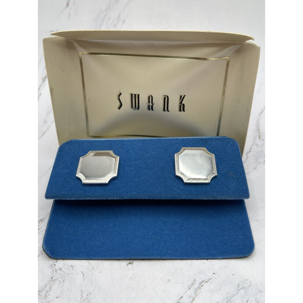 Swank‎ Cufflinks 3/4 Inch Squares Silver Color Vintage